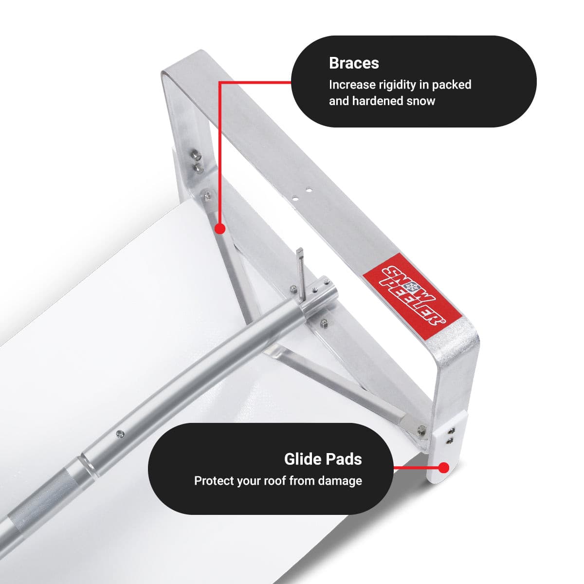 PolarMade SnowPeeler PREMIUM - Long Handle Roof Rake with a 30 ft. (9 m.) reach, a Curved Handle Adapter and a 10 ft. (3 m.) Snow Slide.
